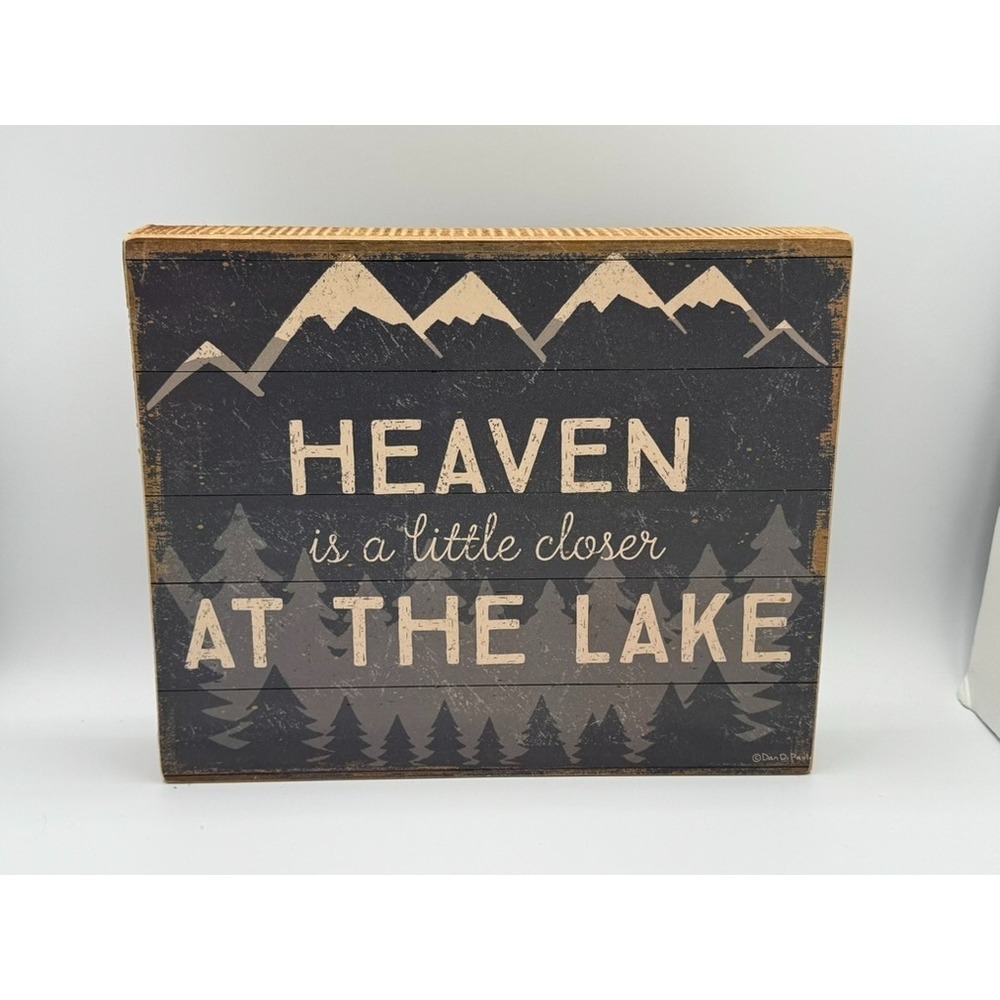 Heaven Is A Little Closer At The Lake Wood Box Sign Primitives by Kathy
